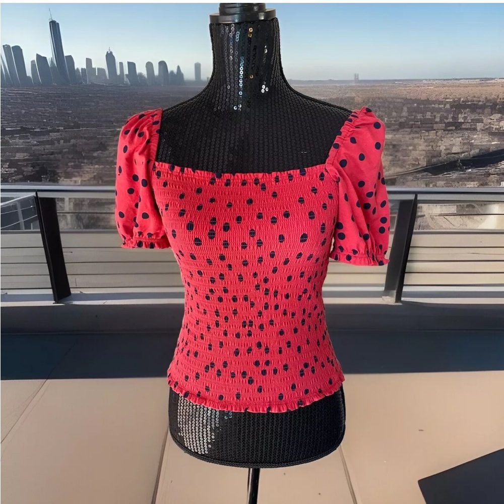 Anthropologie Dolan Left Coast Smocked Puff-Sleeved Top Red Size XS Women’s - Picture 2 of 16